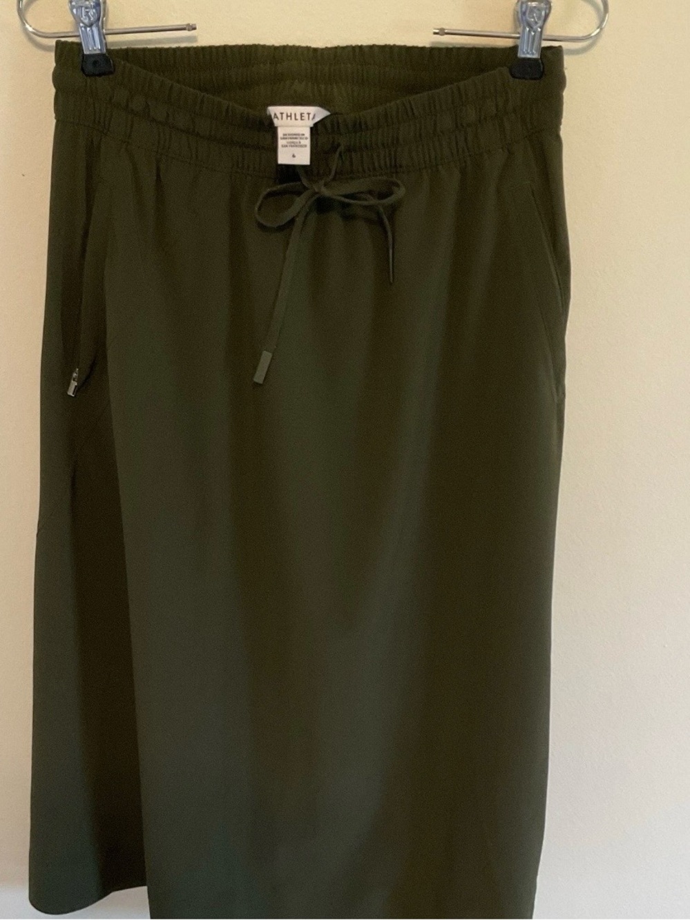 Athleta Olive Drawstring Midi Skirt with Pockets size 6